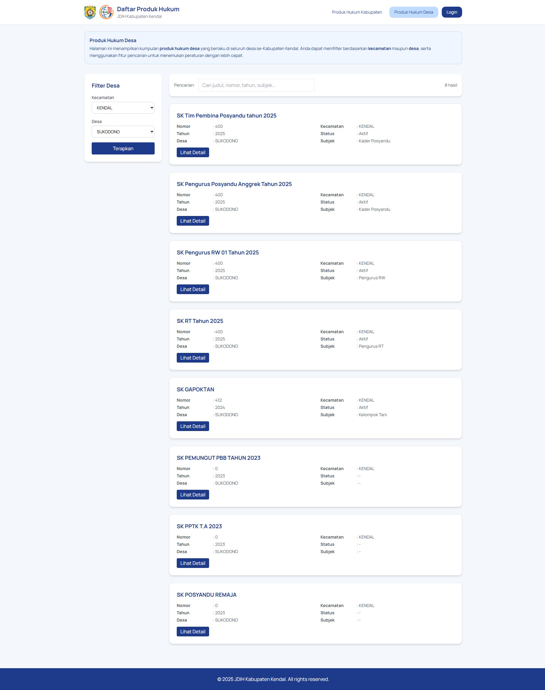 API Daftar Produk Hukum JDIH Kabupaten Kendal