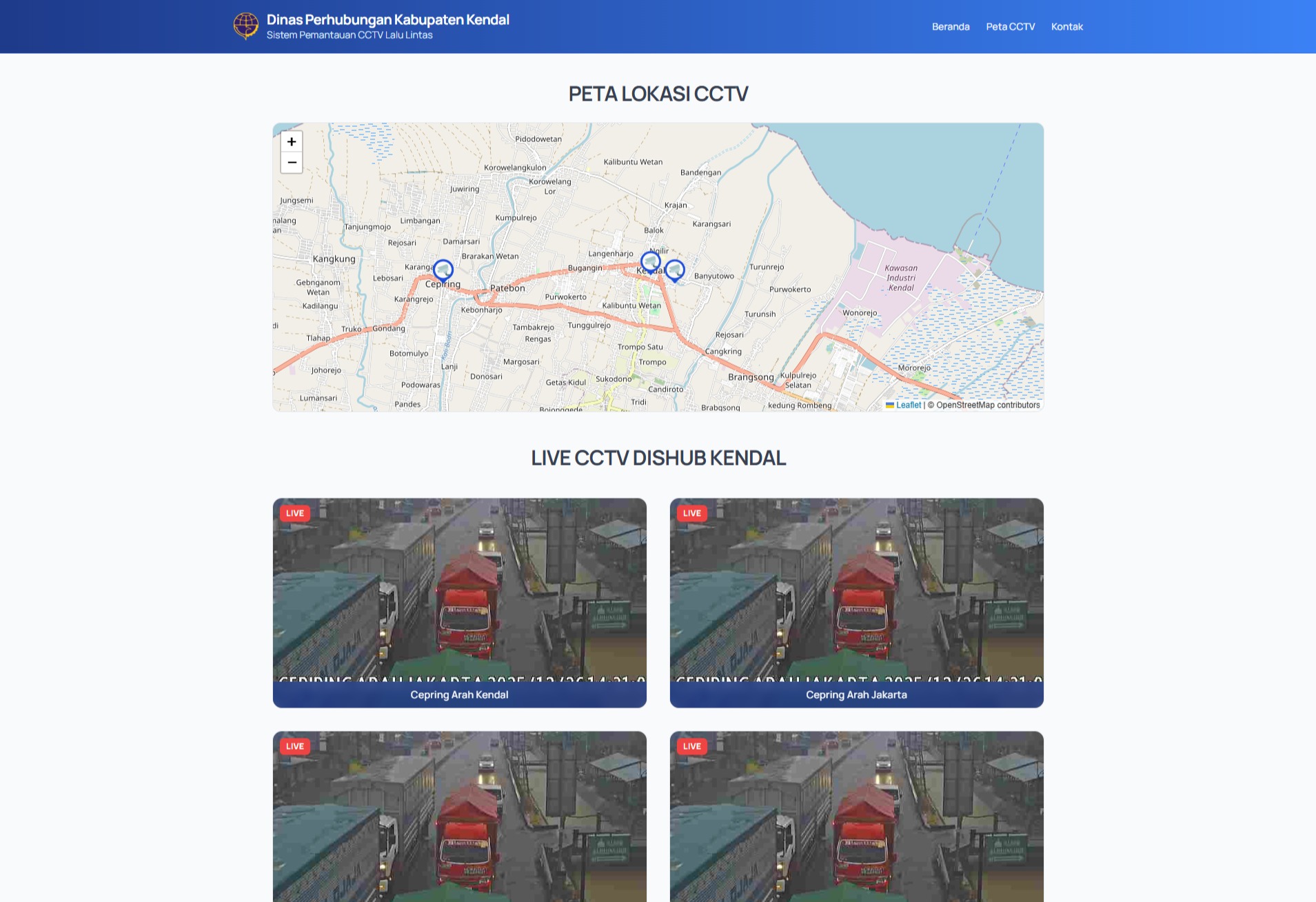 Dinas Perhubungan Kabupaten Kendal Sistem Pemantauan CCTV Lalu Lintas